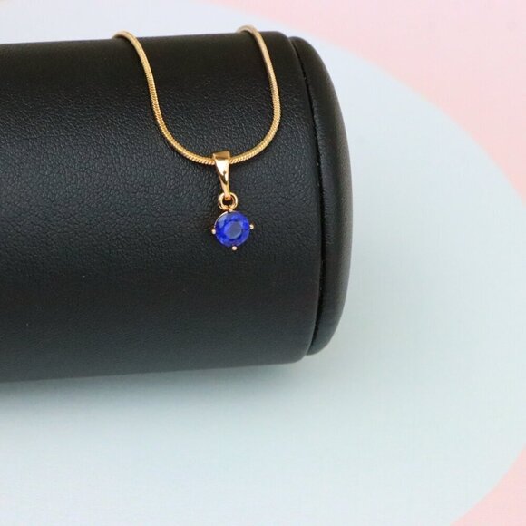 "Tiny Blue Stone Pendant in Gold Plated Brass – Elegant Minimal Detail, XPPT1762 - Picture 5 of 14